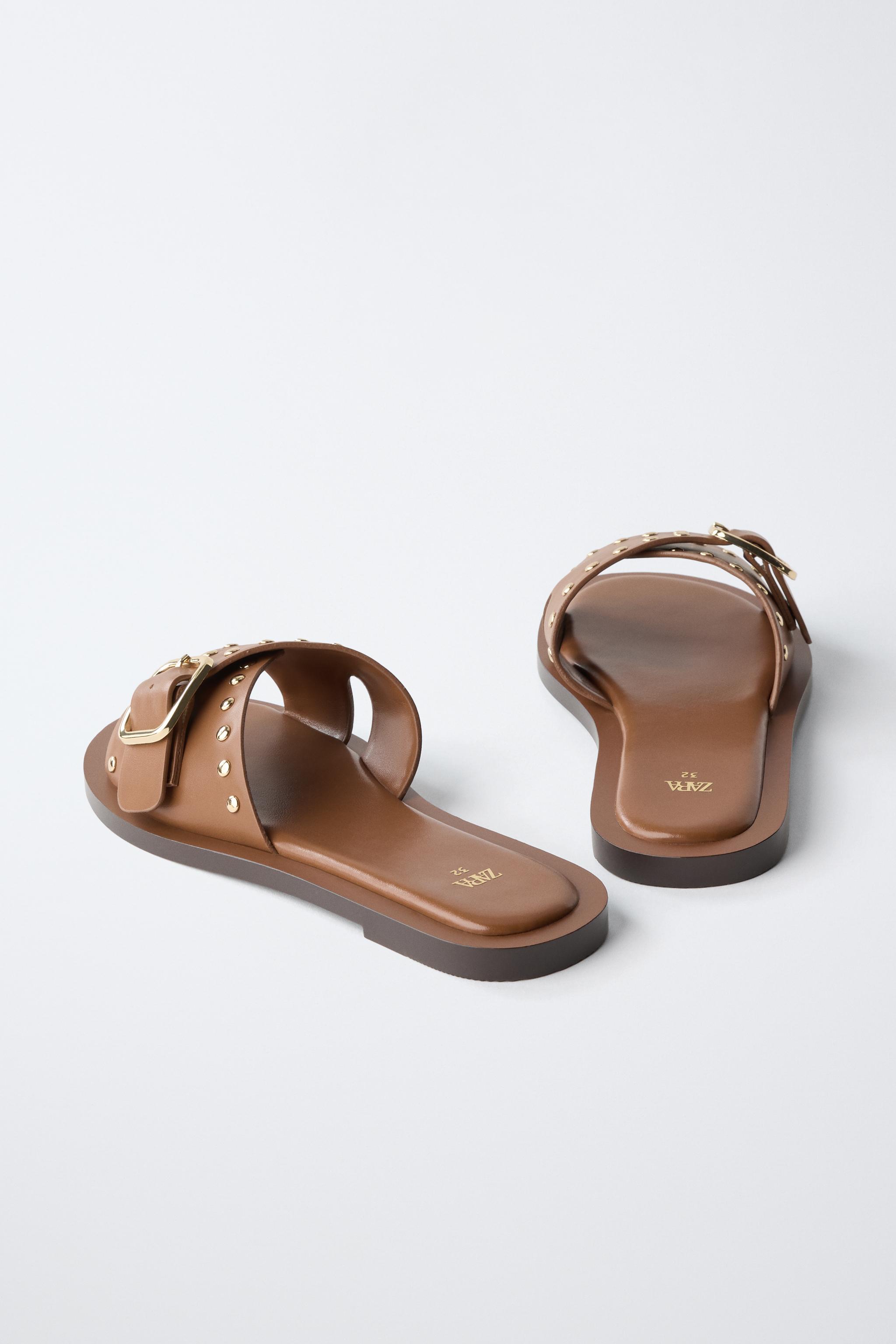 STUDDED SLIDE SANDALS
